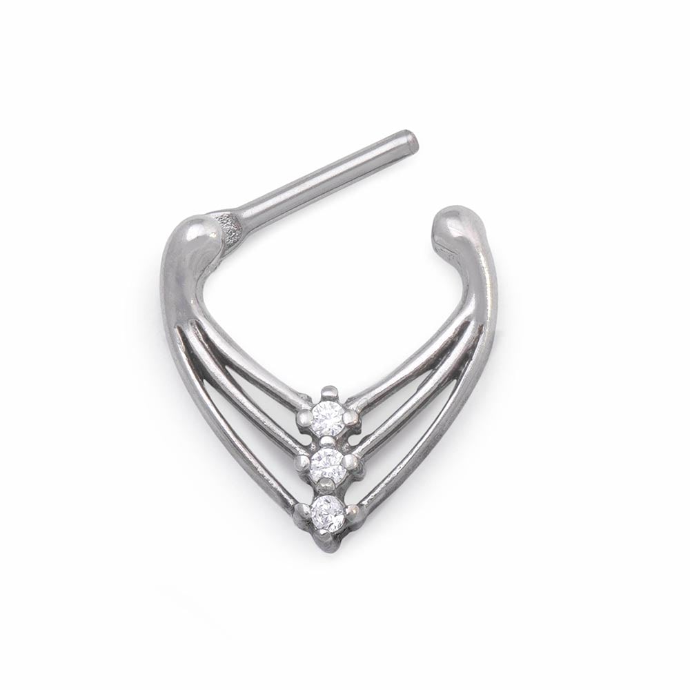 16g Aligned Crystal Trio V-Shaped Steel Septum Clicker