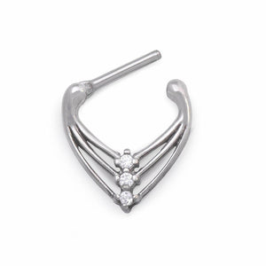 16g Aligned Crystal Trio V-Shaped Steel Septum Clicker