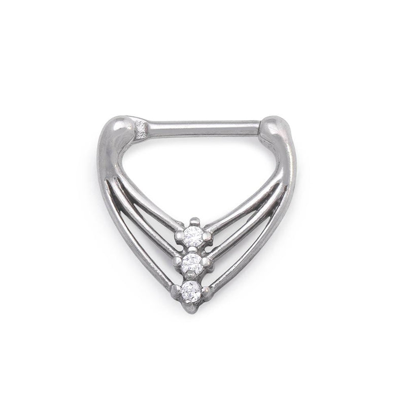 16g Aligned Crystal Trio V-Shaped Steel Septum Clicker