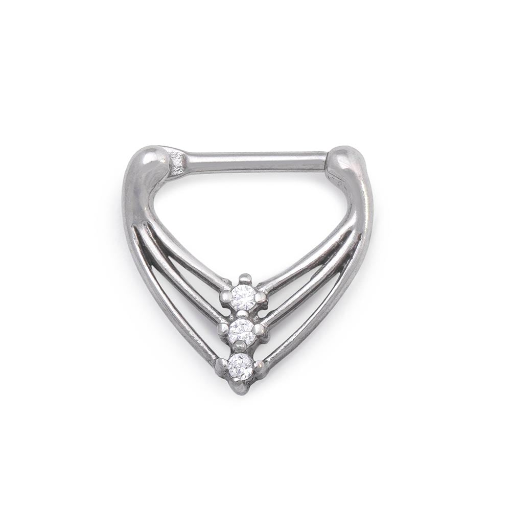 16g Aligned Crystal Trio V-Shaped Steel Septum Clicker