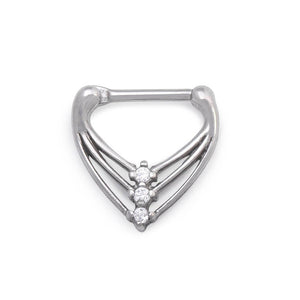 16g Aligned Crystal Trio V-Shaped Steel Septum Clicker