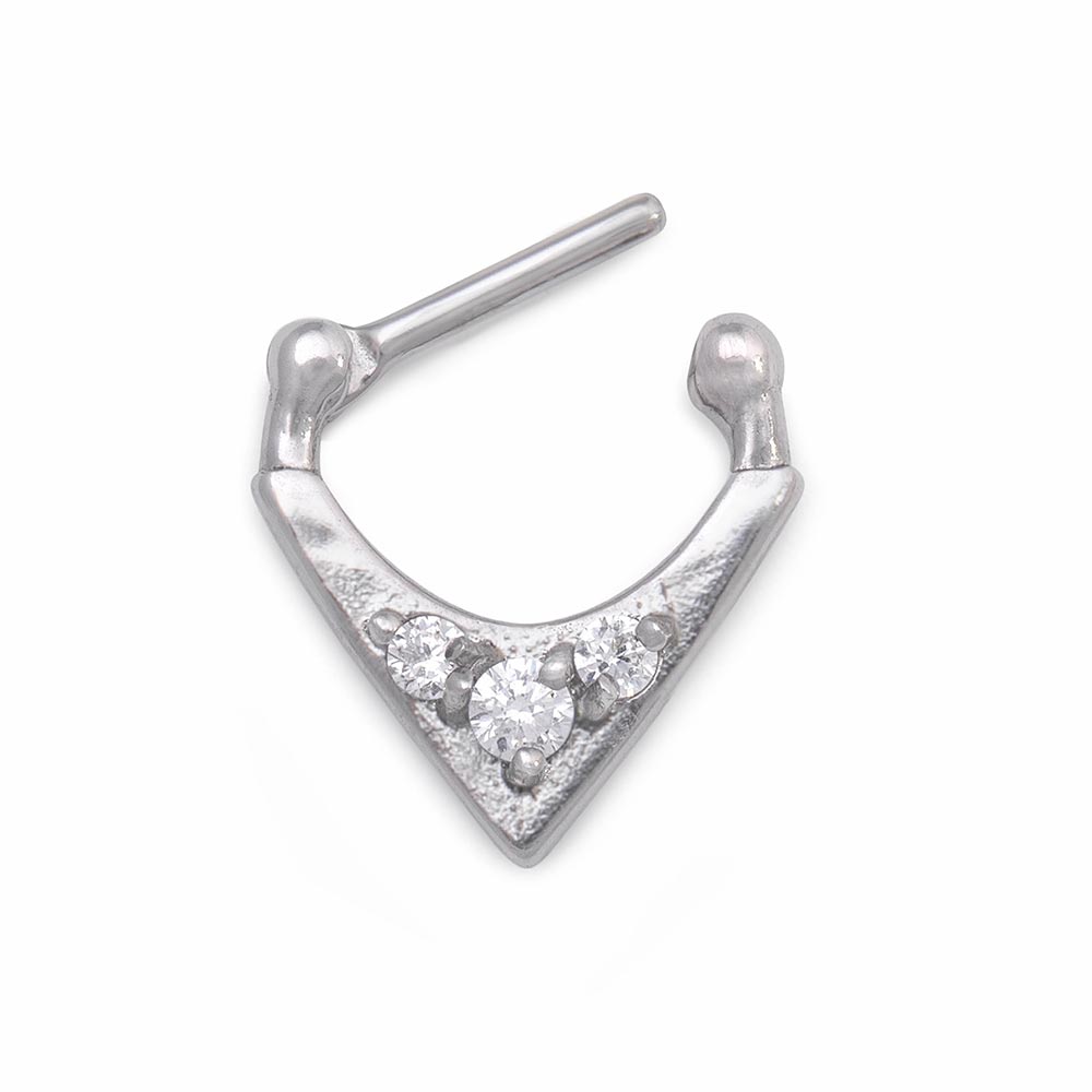 16g Crystal Triad V-Shaped Steel Septum Clicker