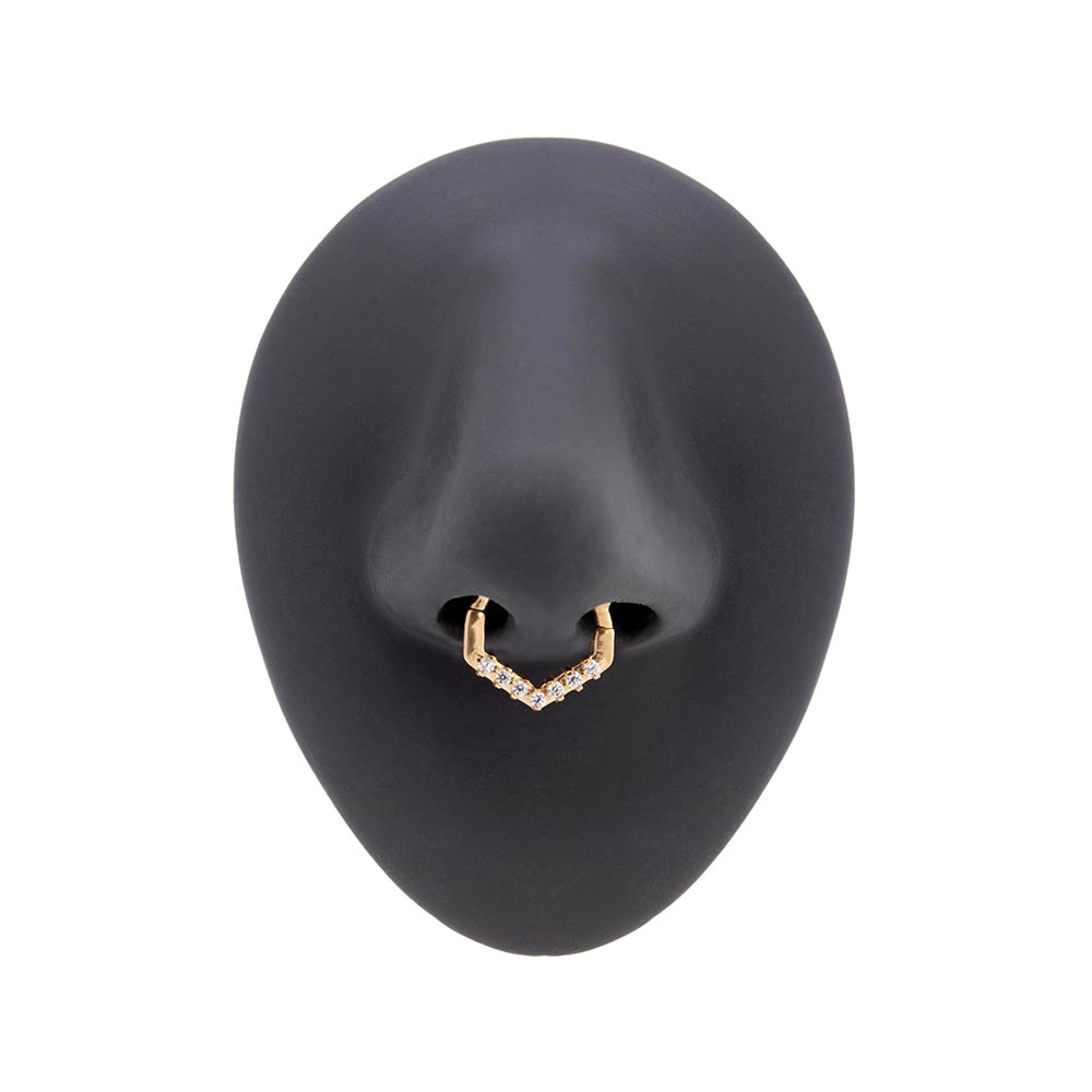 16g PVD Gold Simple Crystals Steel Septum Clicker