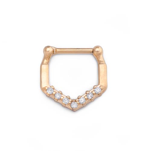 16g PVD Gold Simple Crystals Steel Septum Clicker