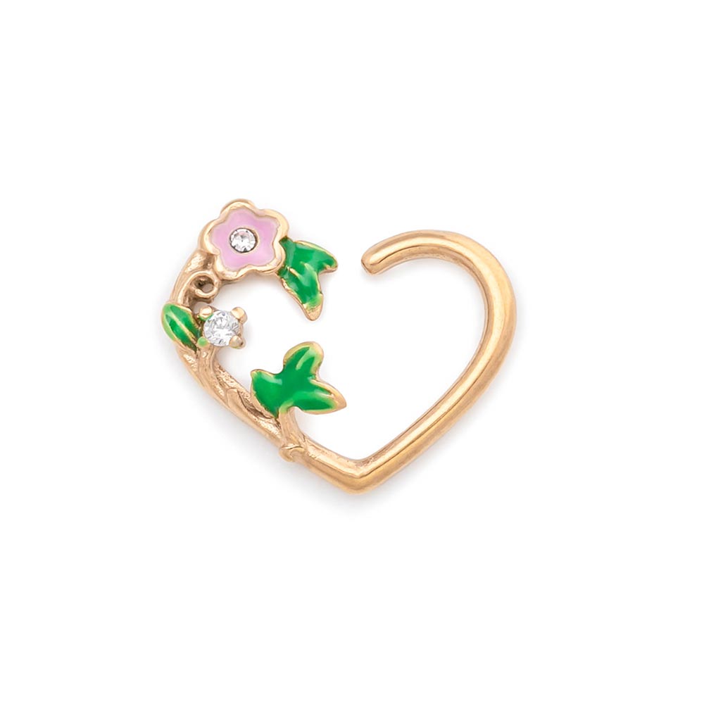 16g Floral Vine PVD Gold Bendable Heart Ear Jewelry — Price Per 2