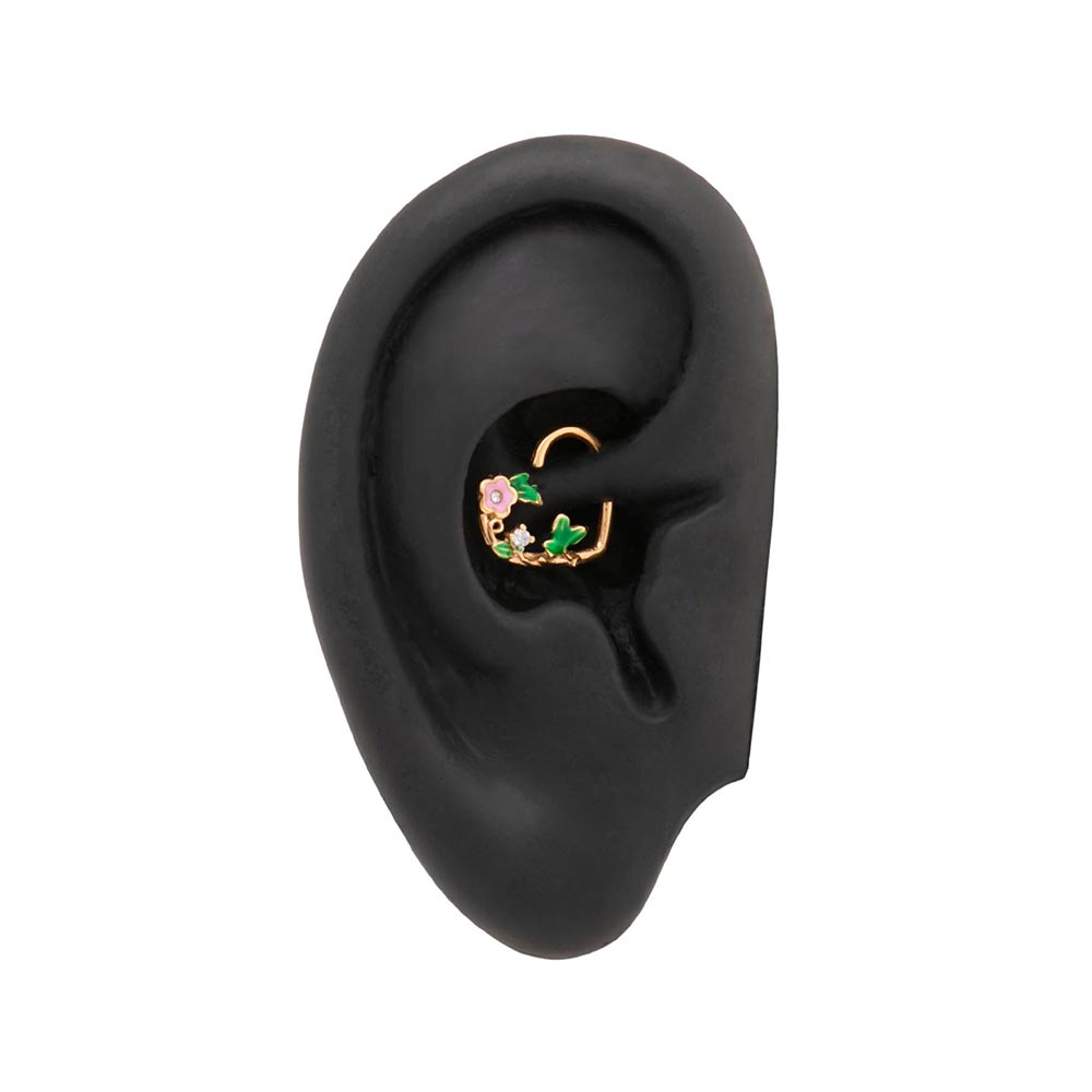 16g Floral Vine PVD Gold Bendable Heart Ear Jewelry — Price Per 2