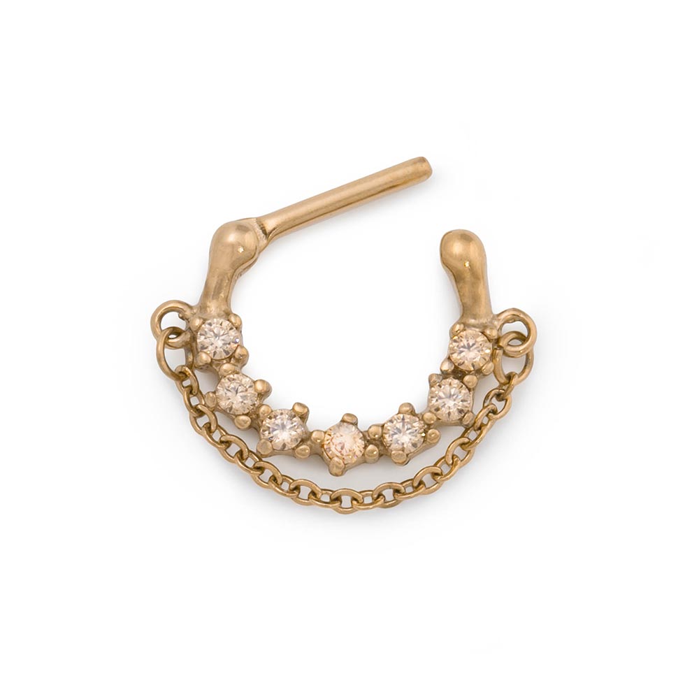 16g PVD Gold Champagne Jeweled Steel Septum Clicker